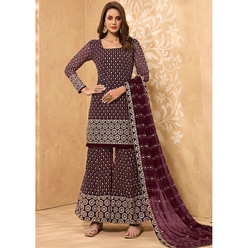 Wine Maroon Party Style Designer Sharara Suit