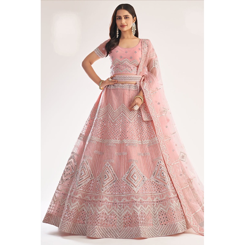 Baby Pink Designer Bridal Heavy Embroidered Lehenga Choli
