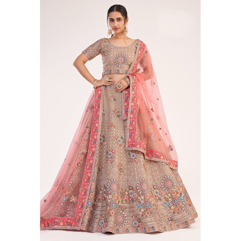 Beige Gold Designer Bridal Heavy Embroidered Lehenga Choli
