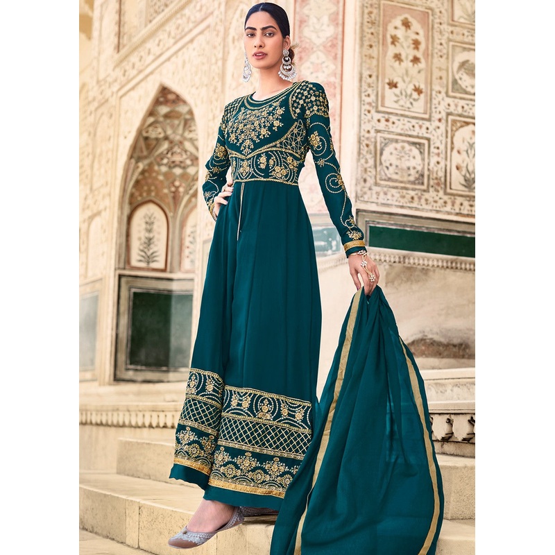 Blue Front Slit Embroidered Designer Anarkali Suit