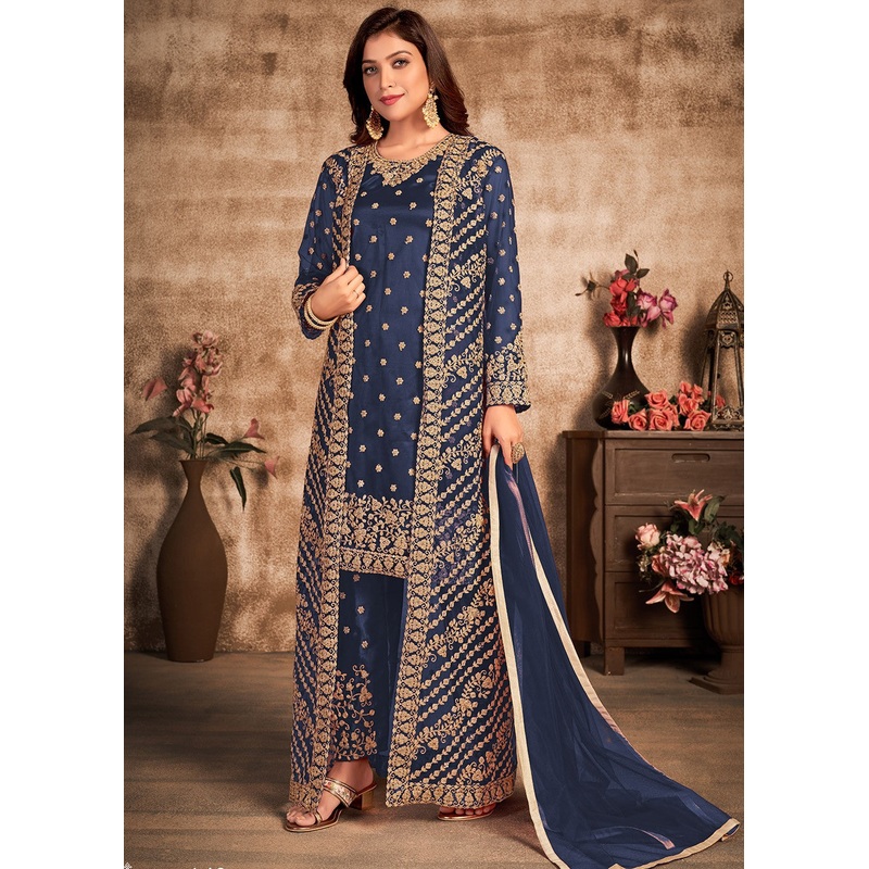 Blue Stone Work Festival Jacket Style Suit