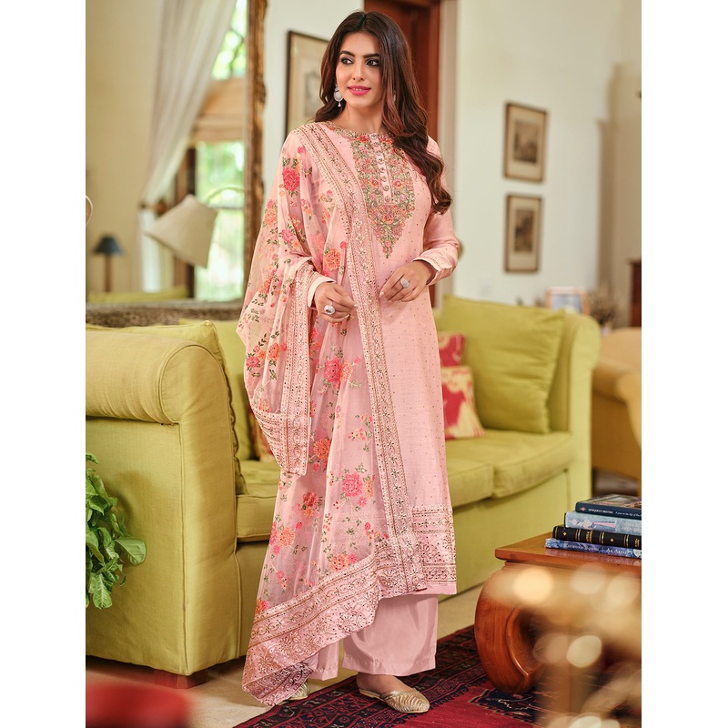 Blush Pink Viscose Silk Designer Pakistani Salwar Suit