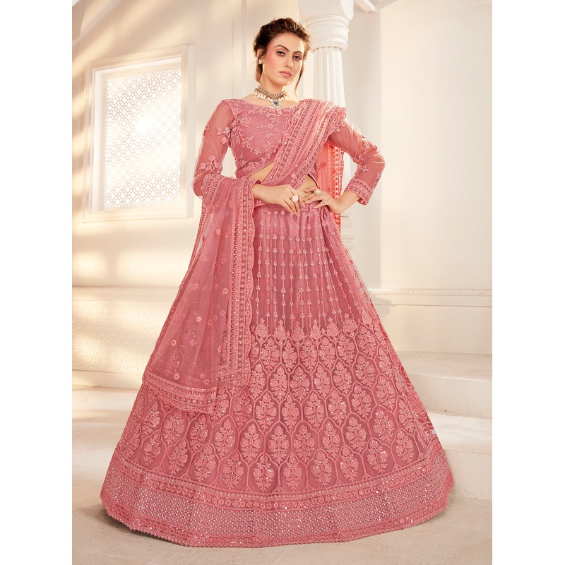 Bridal Coral Peach Stunning Embroidered Lehenga Choli