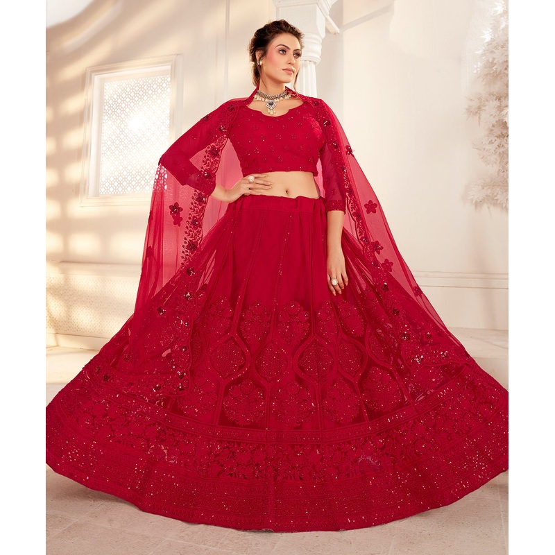 Bridal Hot Red Stunning Embroidered Lehenga Choli
