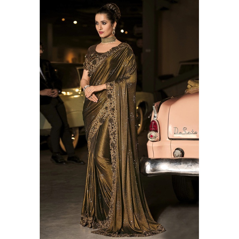 Fancy Choco Brown Luxe Fabric Designer Saree