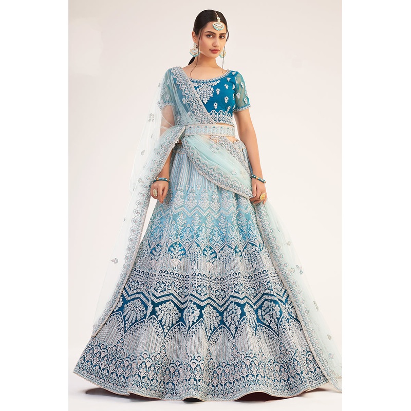 Firozi Blue Designer Bridal Heavy Embroidered Lehenga Choli