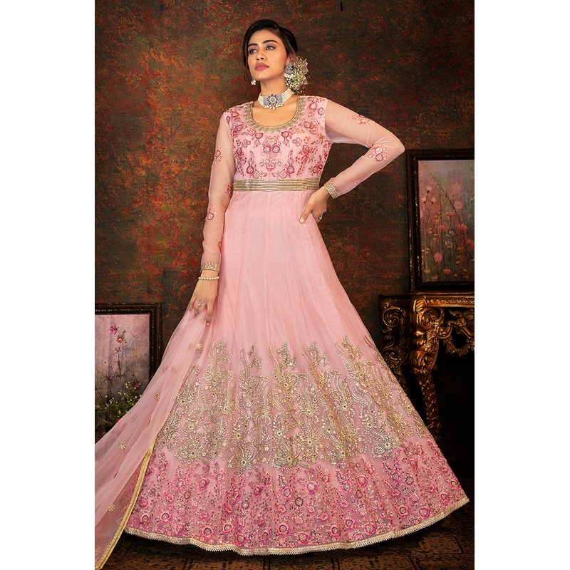 Floral Embroidered Dusty Pink Designer Wedding Anarkali Suit