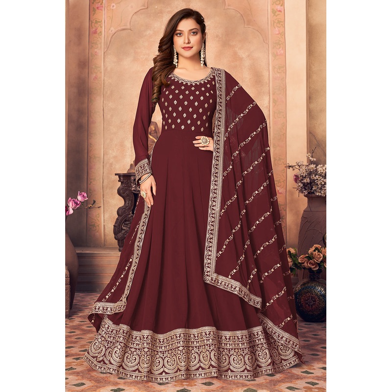 Georgette Designer Festival Anarkali Suit in Maroon