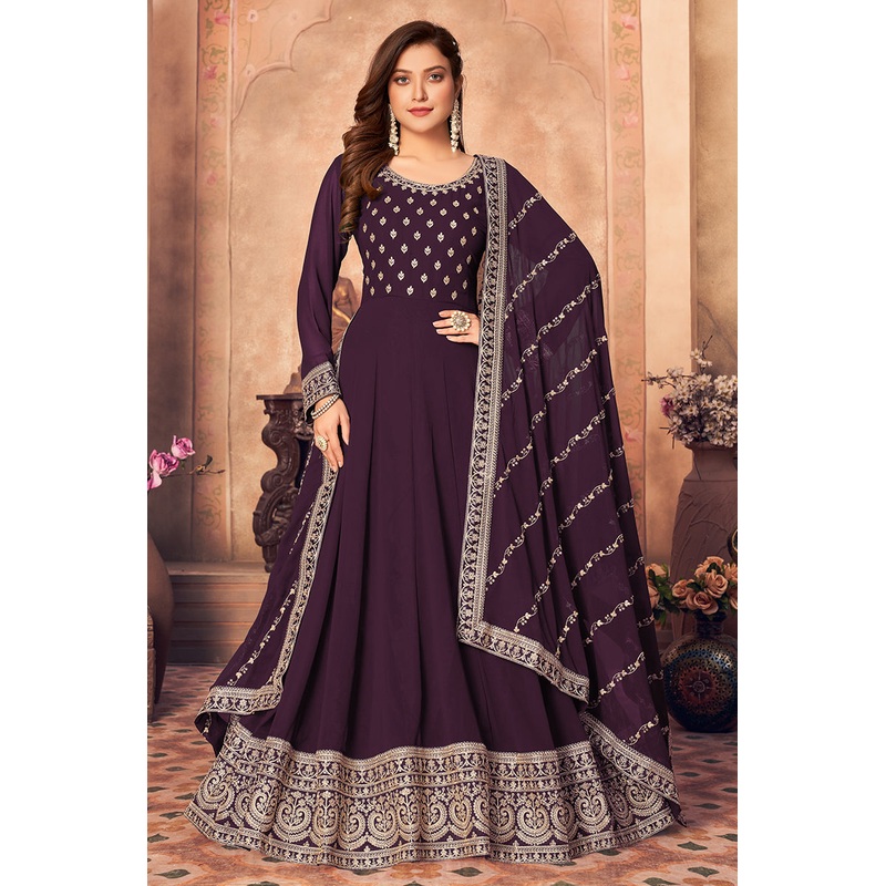 Georgette Designer Festival Anarkali Suit in Plum Purple