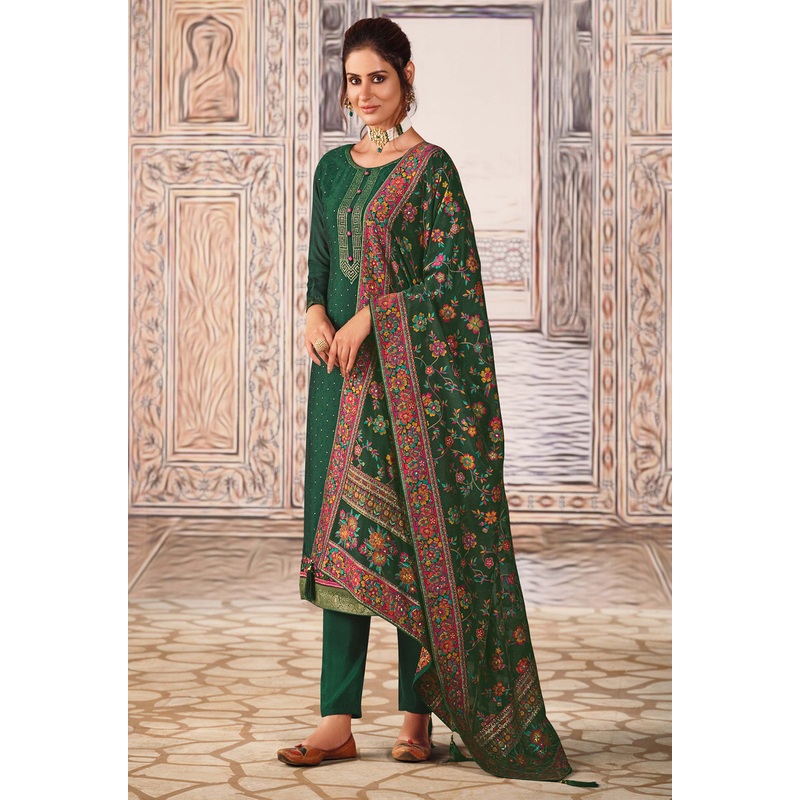 Green Chinnon Sequins Embroidered Pant Style Suit