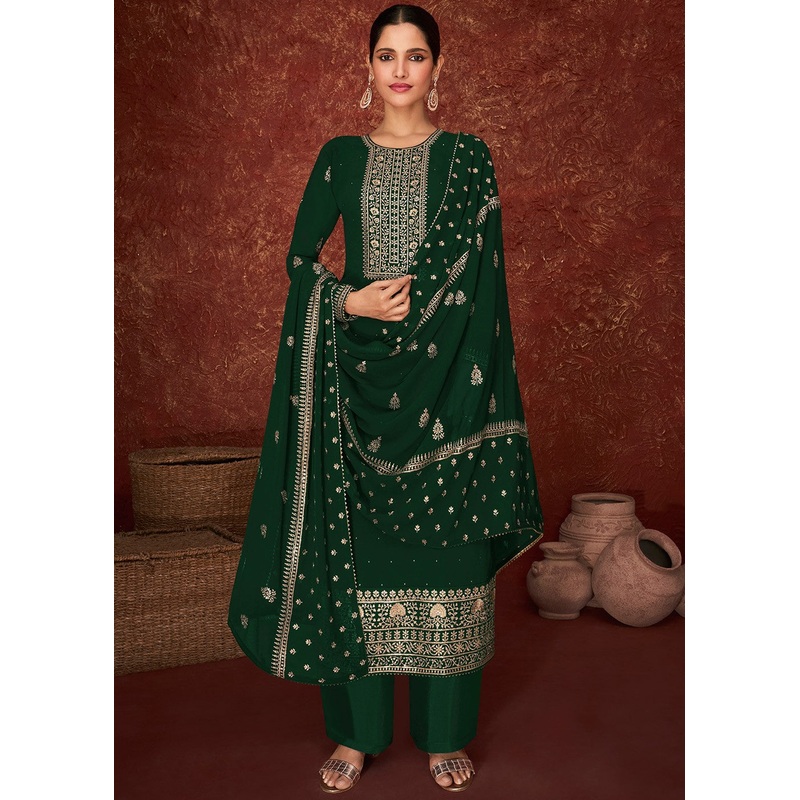 Green & Gold Splendid Embroidered Pakistani Style Suit