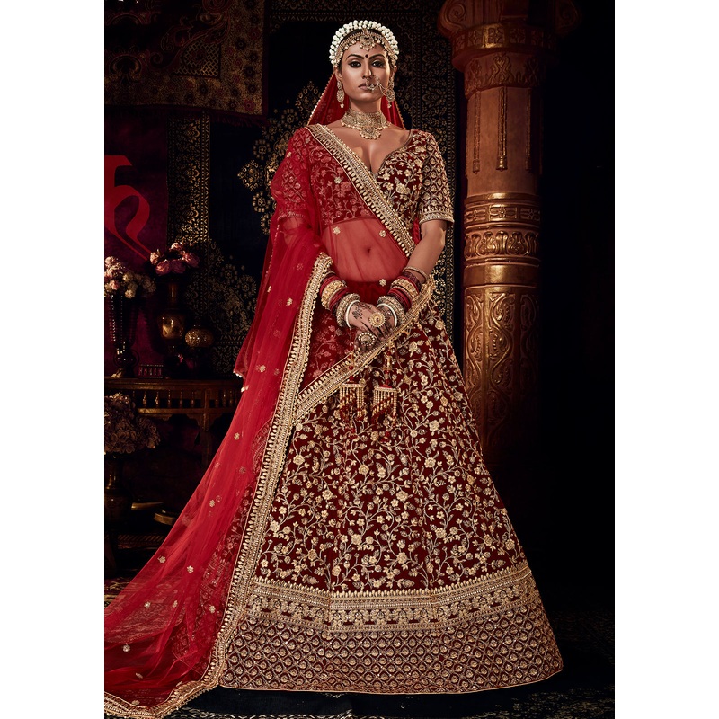 Heavy Embroidered Wedding Maroon Bridal Lehenga Choli