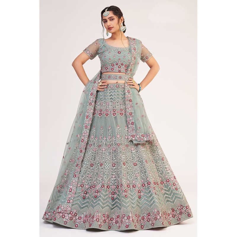 Jade Green Designer Bridal Heavy Embroidered Lehenga Choli