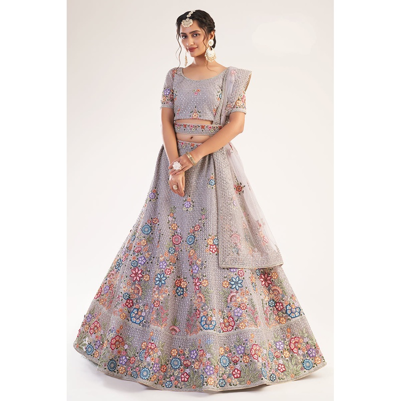 Lavender Designer Bridal Heavy Embroidered Lehenga Choli