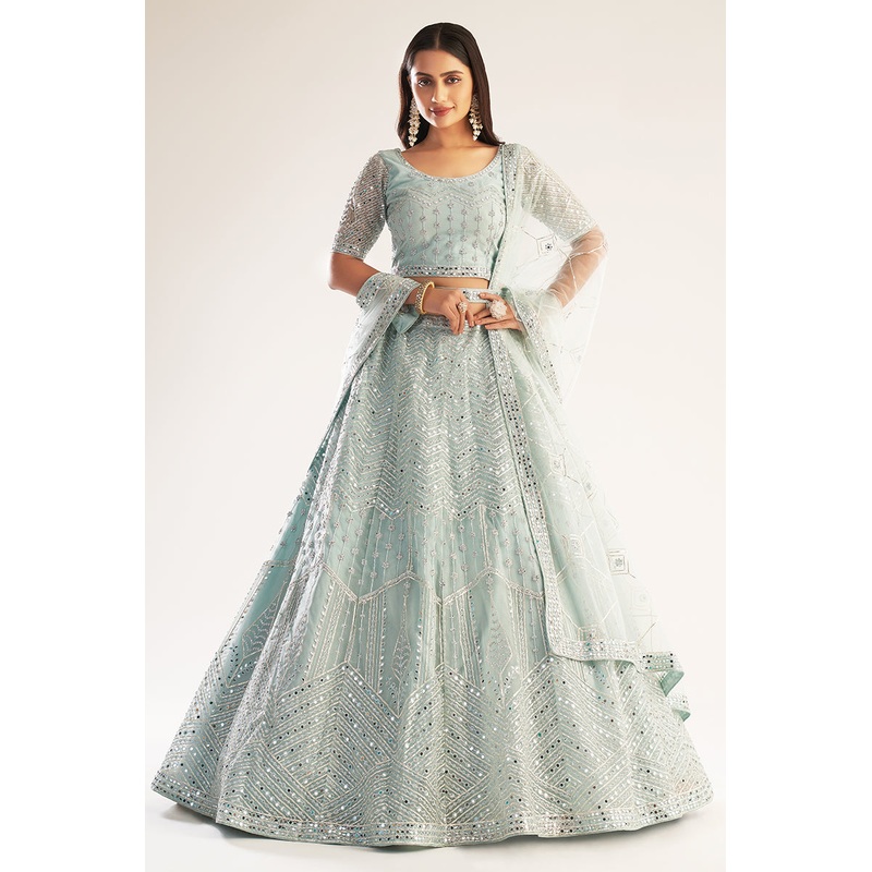 Ocean Blue Designer Bridal Heavy Embroidered Lehenga Choli
