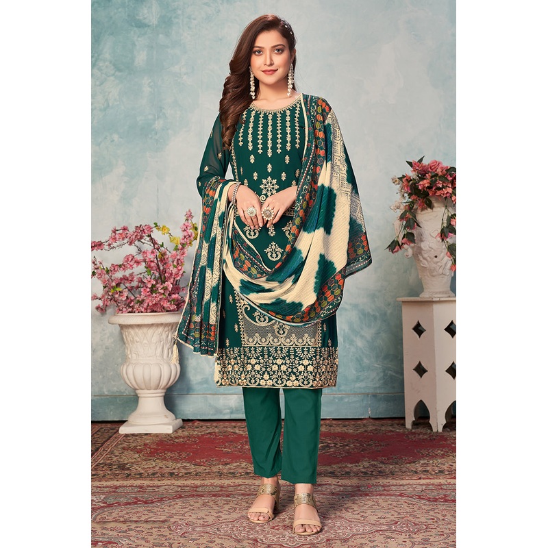Pine Green Festival Wear Embroidered Georgette Suit