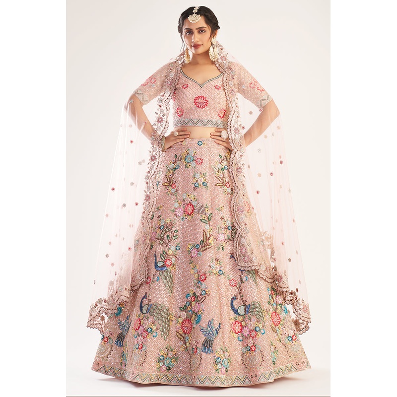 Pinkish Peach Designer Bridal Heavy Embroidered Lehenga Choli
