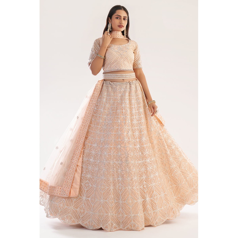 Pretty Peach Designer Bridal Heavy Embroidered Lehenga Choli