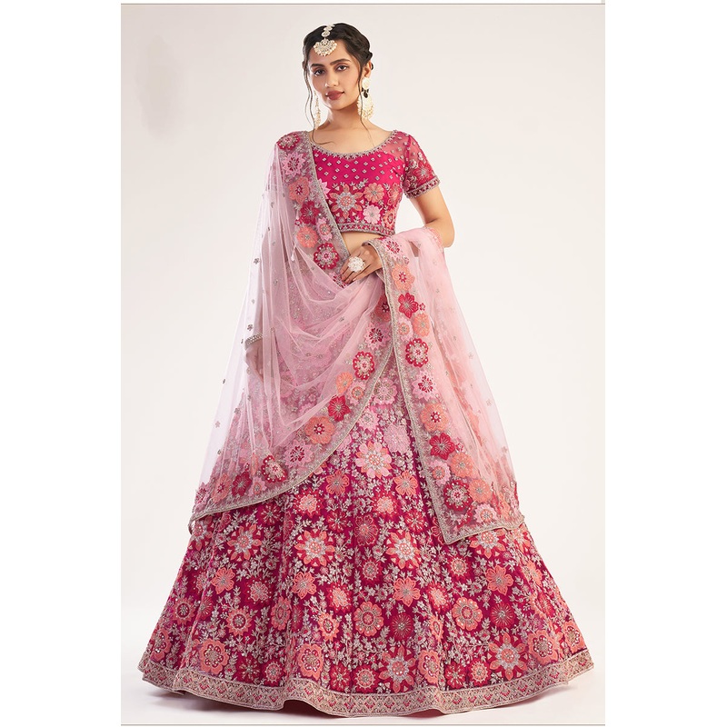 Rani Pink Designer Bridal Heavy Embroidered Lehenga Choli