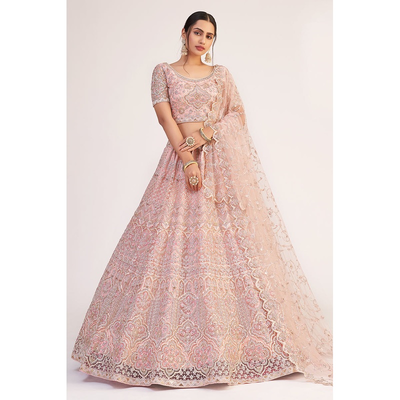 Rose Gold Designer Bridal Heavy Embroidered Lehenga Choli