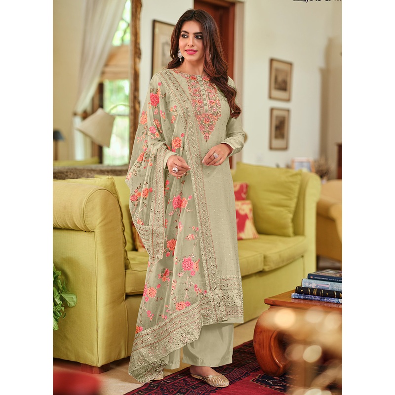 Sage Green Viscose Silk Designer Pakistani Salwar Suit