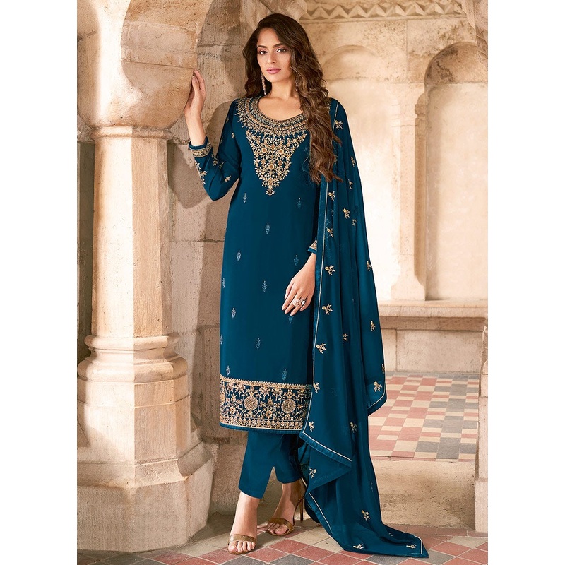 Salwar Kameez in Blue with Resham & Thread Embroidery