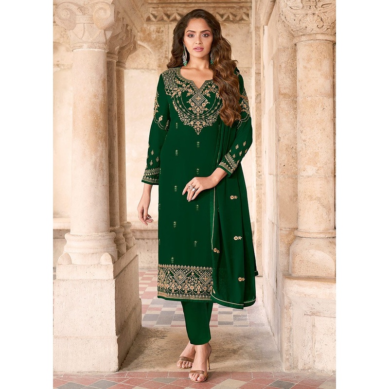 Salwar Kameez in Green with Resham & Thread Embroidery