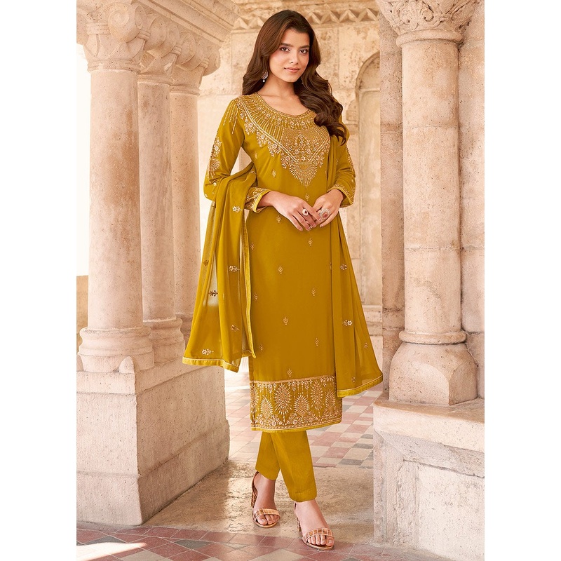 Salwar Kameez in Yellow with Resham & Thread Embroidery