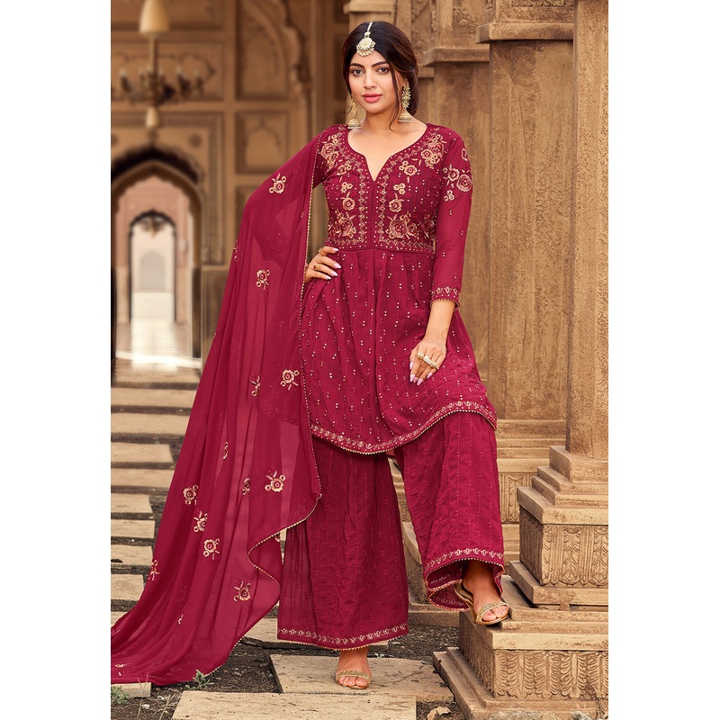Sharara Set in Hot Pink Beautifully Embroidered Suit