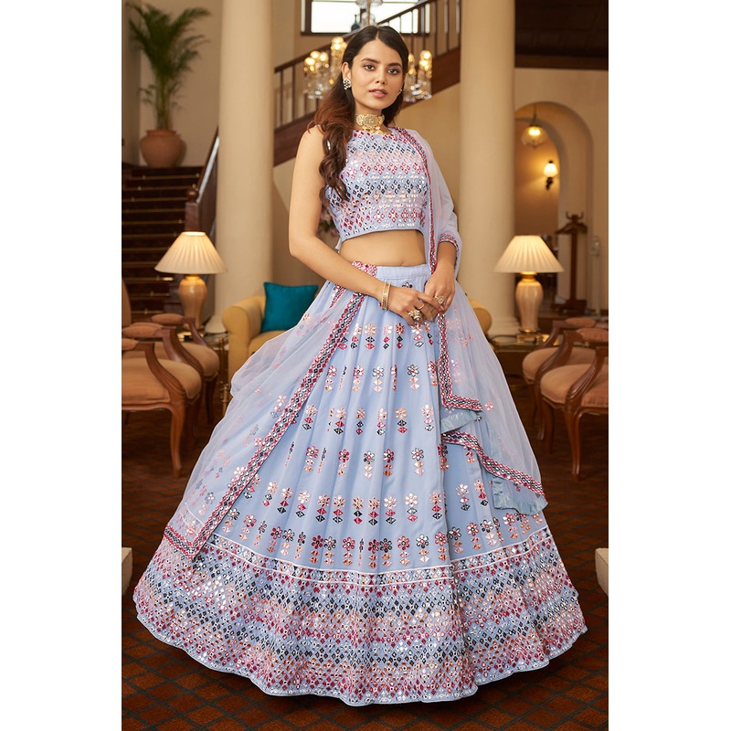 Sky Blue Gotta Patti Embroidered Lehenga Choli