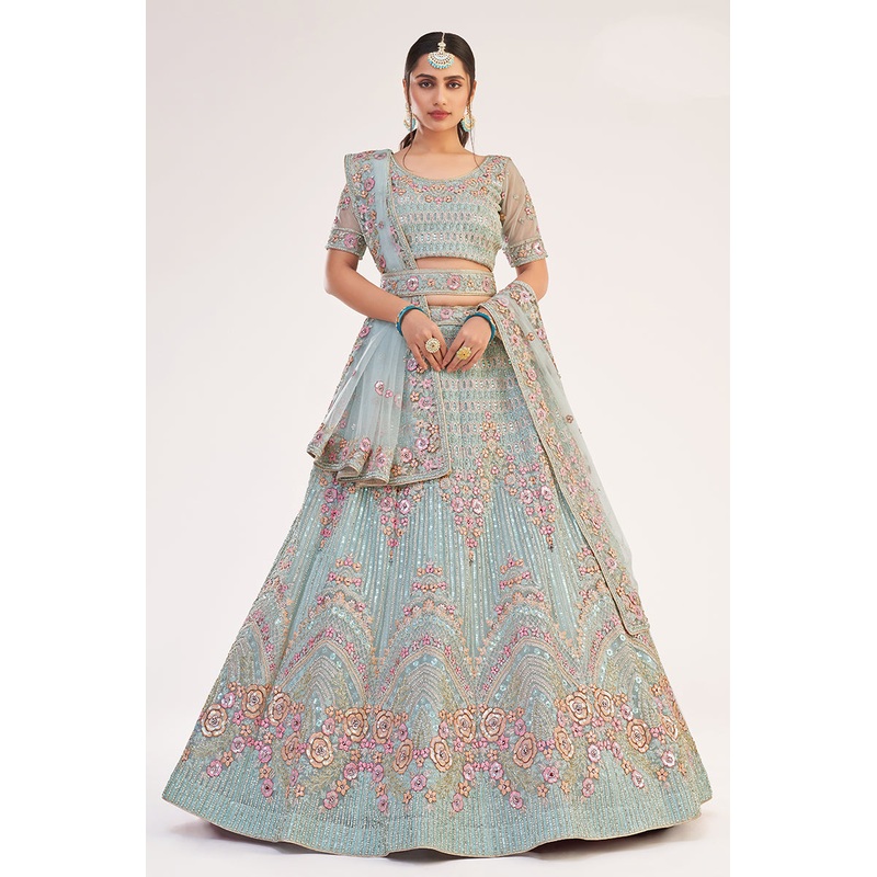 Turquoise Designer Bridal Heavy Embroidered Lehenga Choli