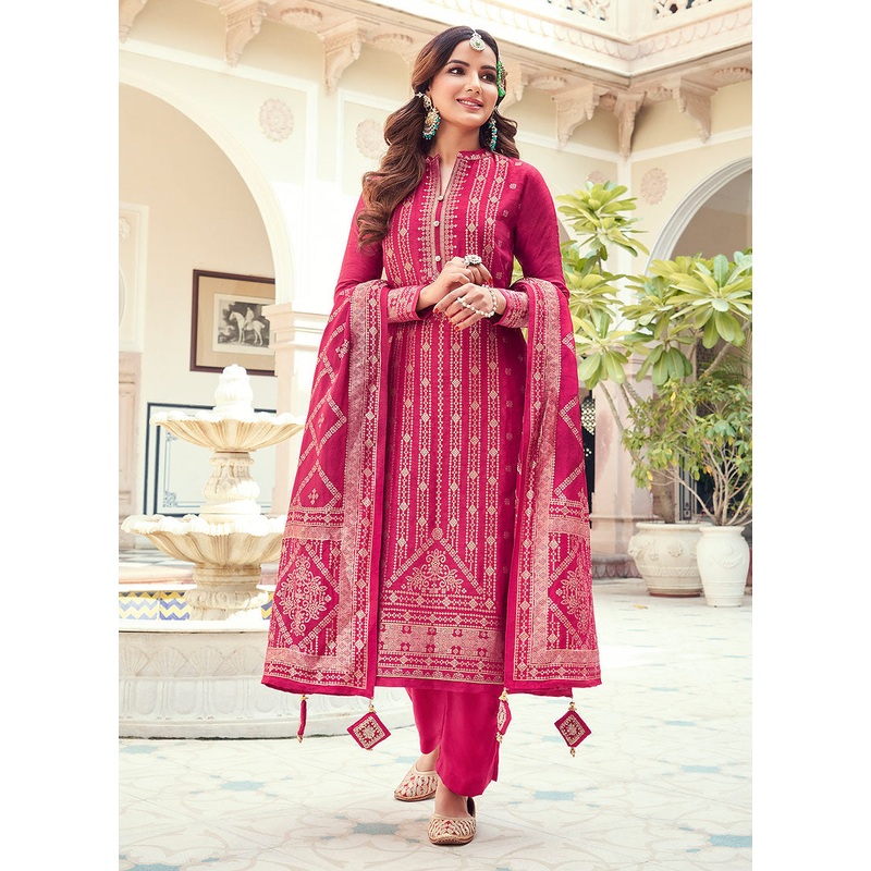 Viscose Pink Pakistani Style Embroidered Designer Suit