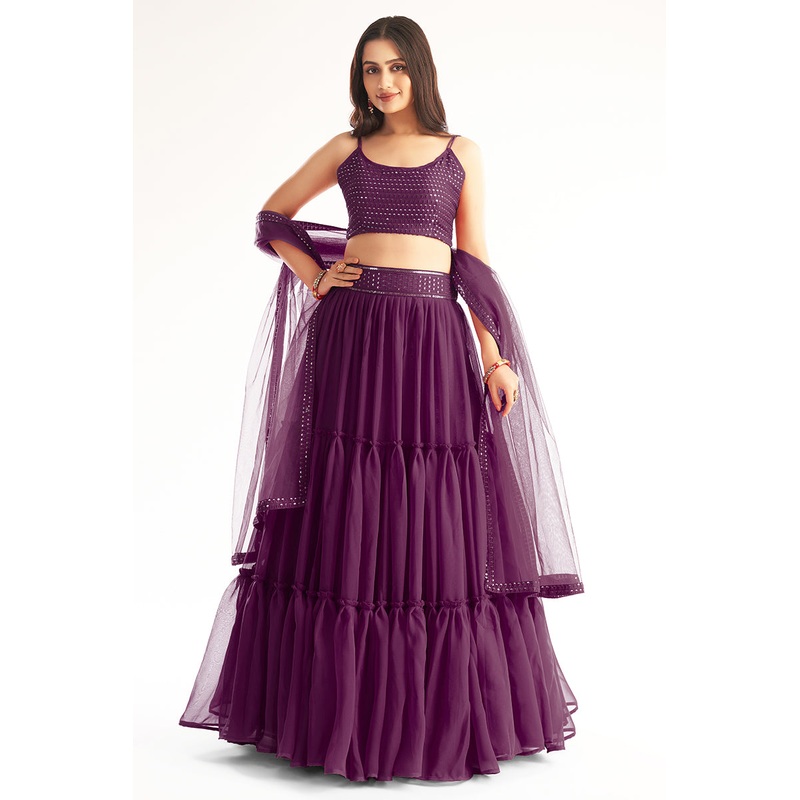Attractive Purple Ruffle Style Georgette Festive Lehenga Choli