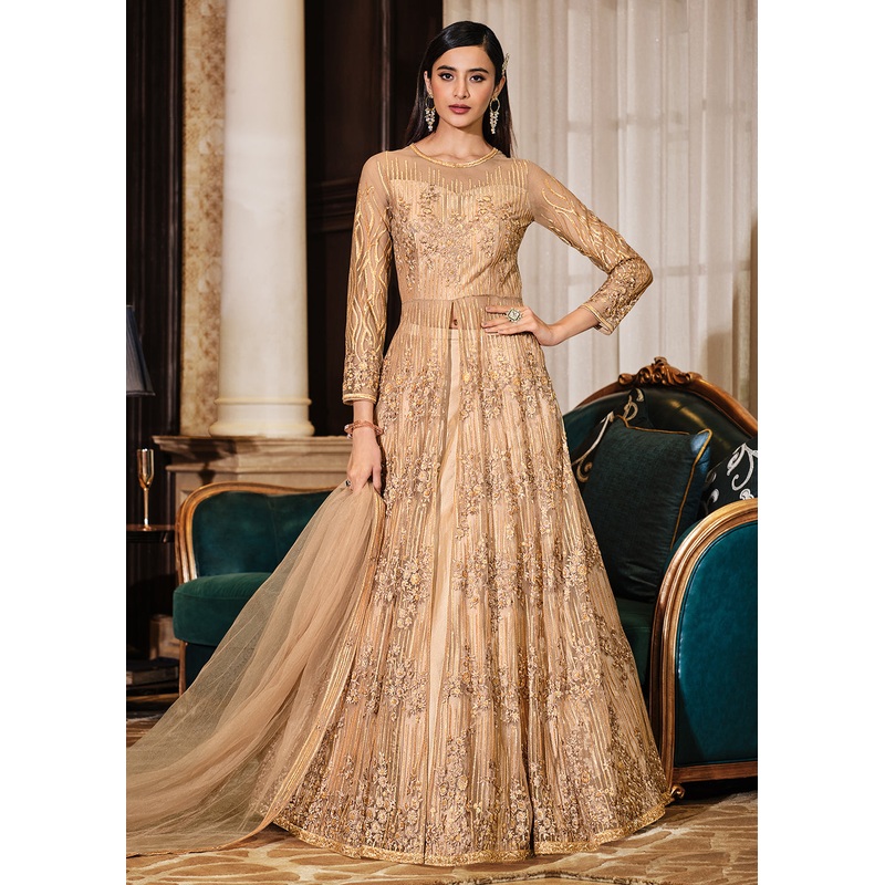 Beige Lehenga/Pant Style Embroidered Designer Anarkali Suit