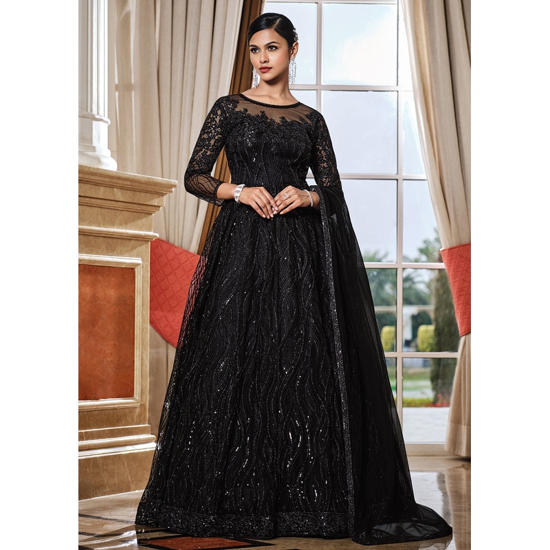 Black Lehenga/Pant Style Embroidered Designer Anarkali Suit
