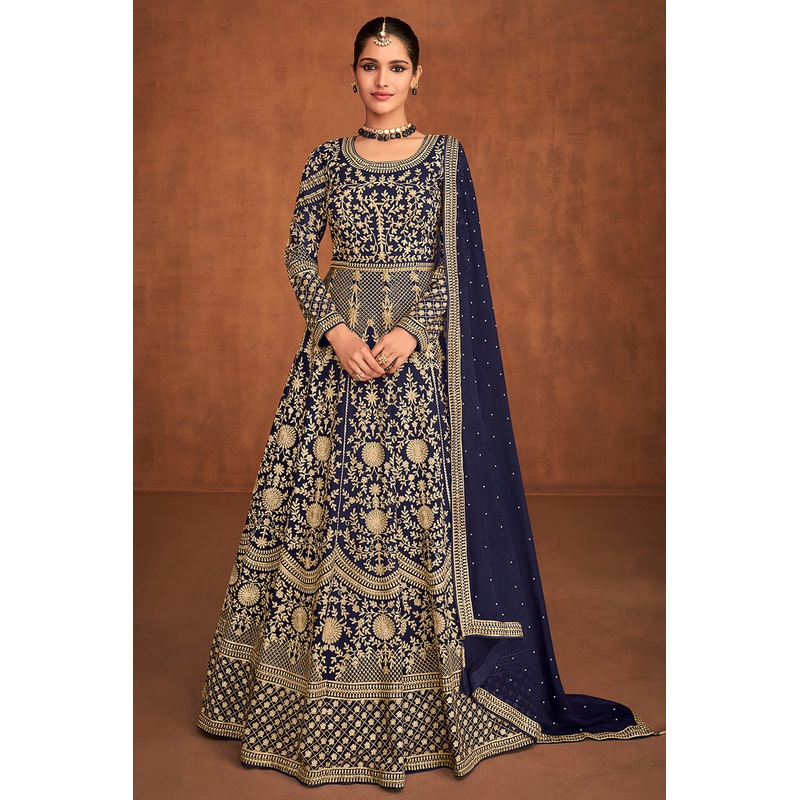 Blue Gown Style All Over Embroidered Anarkali Suit