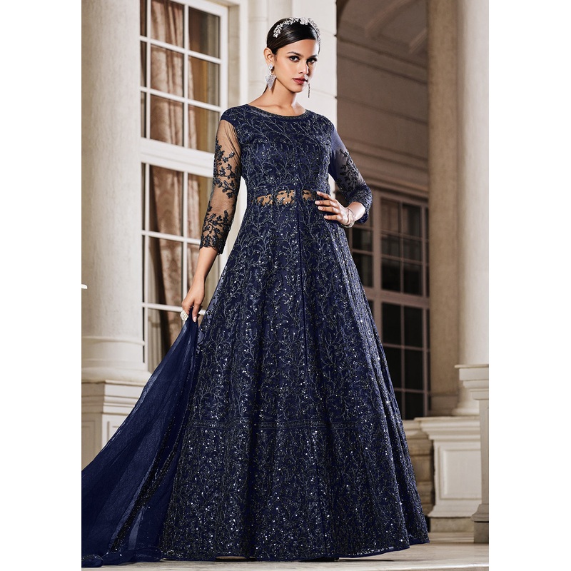 Blue Lehenga/Pant Style Embroidered Designer Anarkali Suit