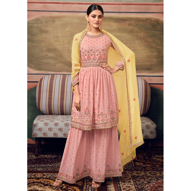 Blush Pink Designer Gharara Style Festive Sharara Suit