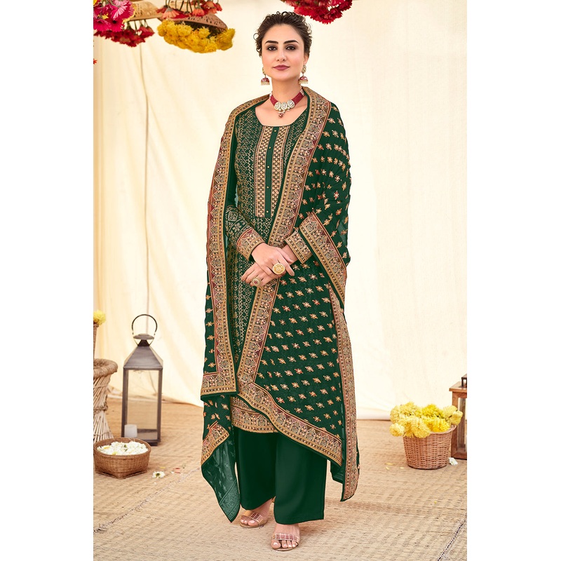 Dark Green Blooming Georgette Pakistani Style Salwar Suit