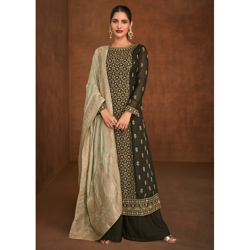 Dark Green Eid/Festive Palazzo Style Salwar Suit