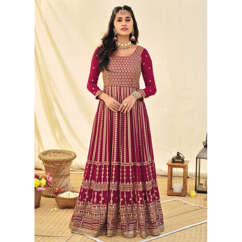 Designer Magenta Embroidered Georgette Anarkali Suit