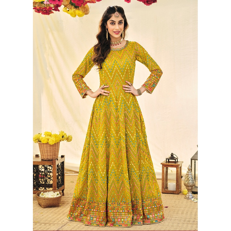 Designer Yellow Embroidered Georgette Anarkali Suit