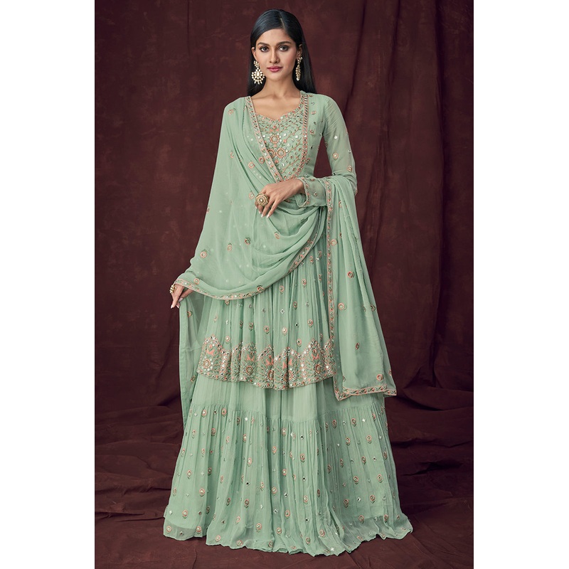 Fancy Fabric Sky Blue Peplum Style Designer Lehenga Suit