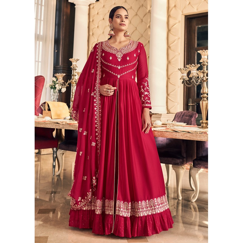 Festive Embroidered Pink Elegant Georgette Anarkali Suit