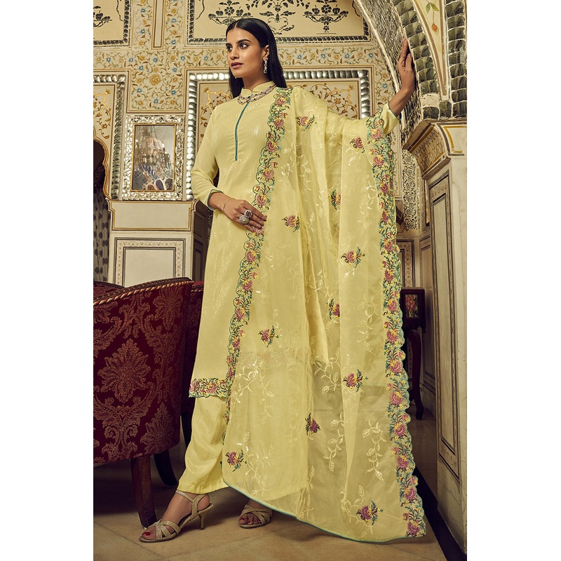 Festive Lime Yellow Embroidered Designer Salwar Suit
