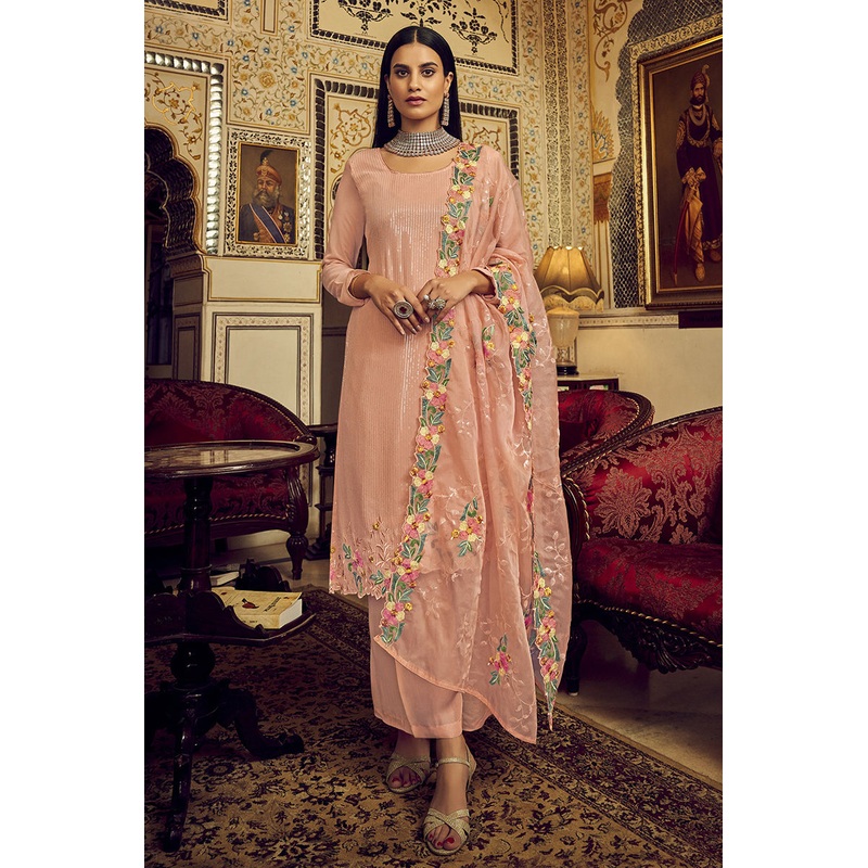 Festive Peach Embroidered Designer Salwar Suit
