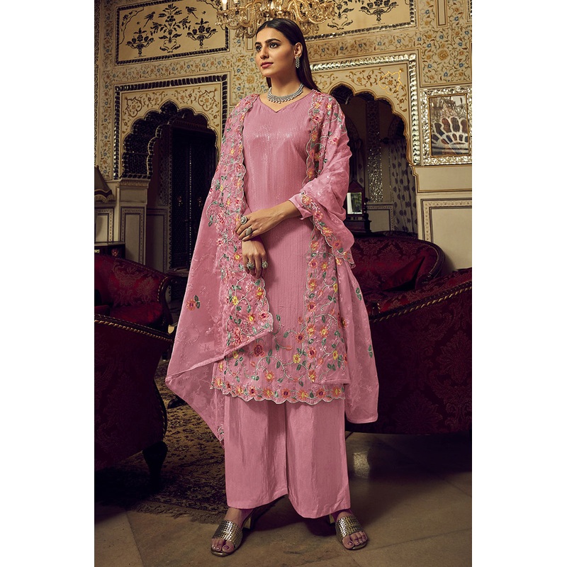 Festive Pink Embroidered Designer Salwar Suit