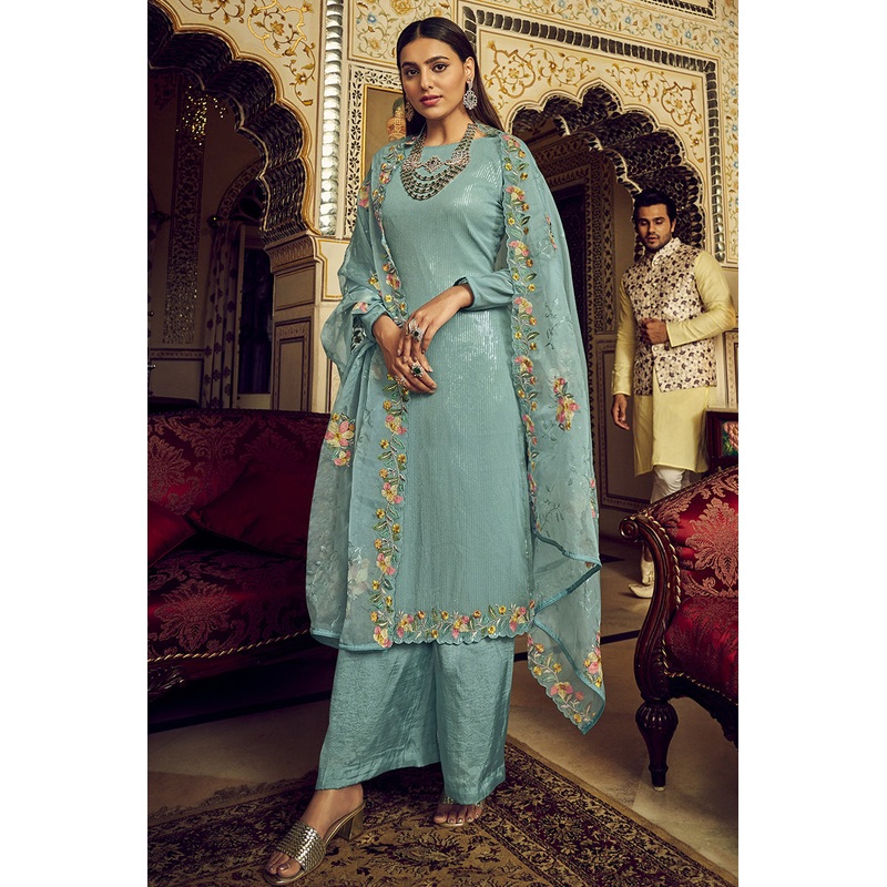 Festive Teal Blue Embroidered Designer Salwar Suit
