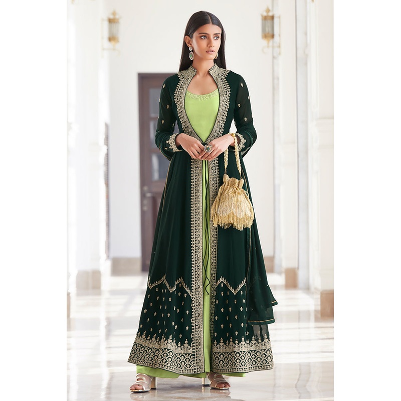Georgette Captivating Green Jacket Style Anarkali Suit
