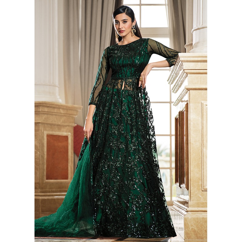 Green Lehenga/Pant Style Embroidered Designer Anarkali Suit